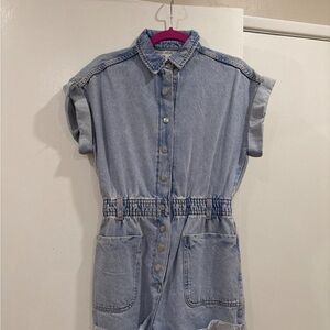 Zara Light Blue Denim Button-Up Romper